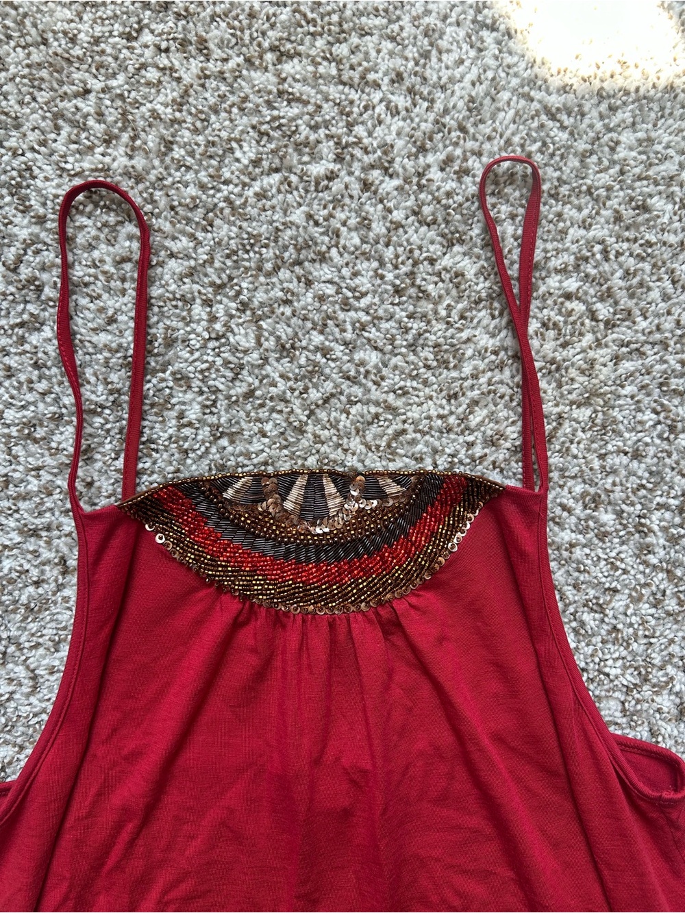 Red Beaded Scoop Neck Cami - Women Tops
